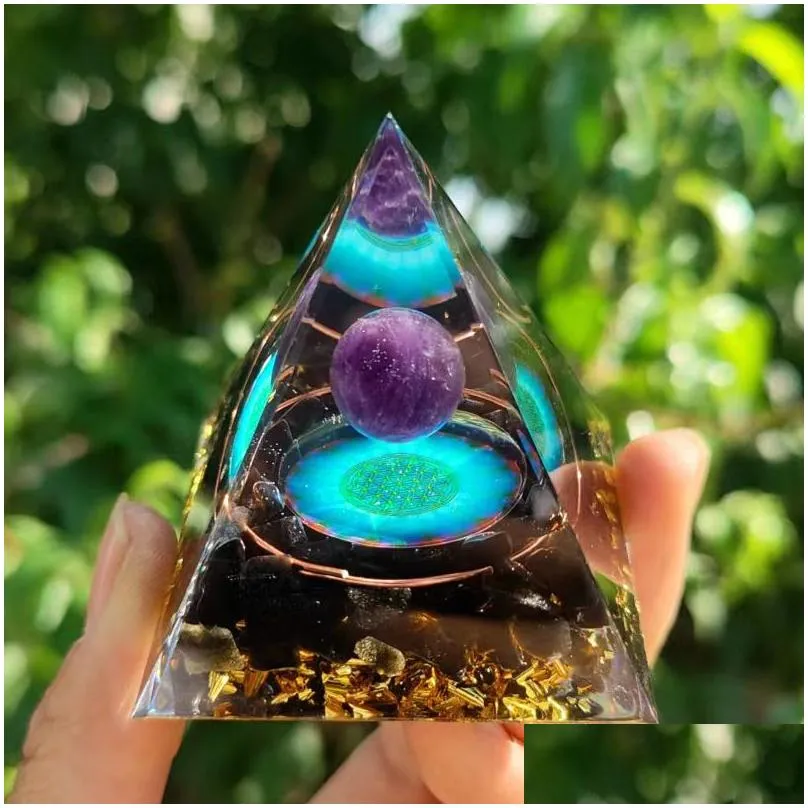5cm Orgonite Pyramid Decor Energy Generator Healing Crystal ball Reiki Chakra Protection Meditation Figurines Resin Home Handmade