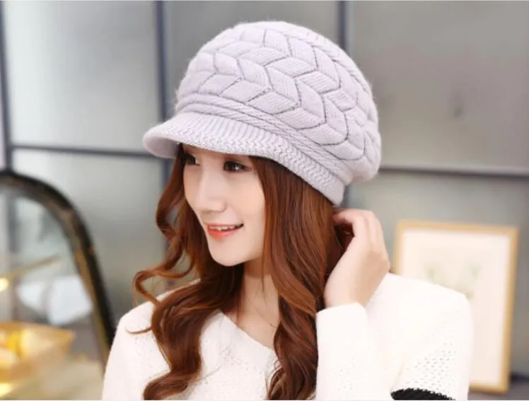 womens warm winer beanies rabbit thick double layer hat hats travel mens and women caps sweet girls designer cap 56-58cm pure color