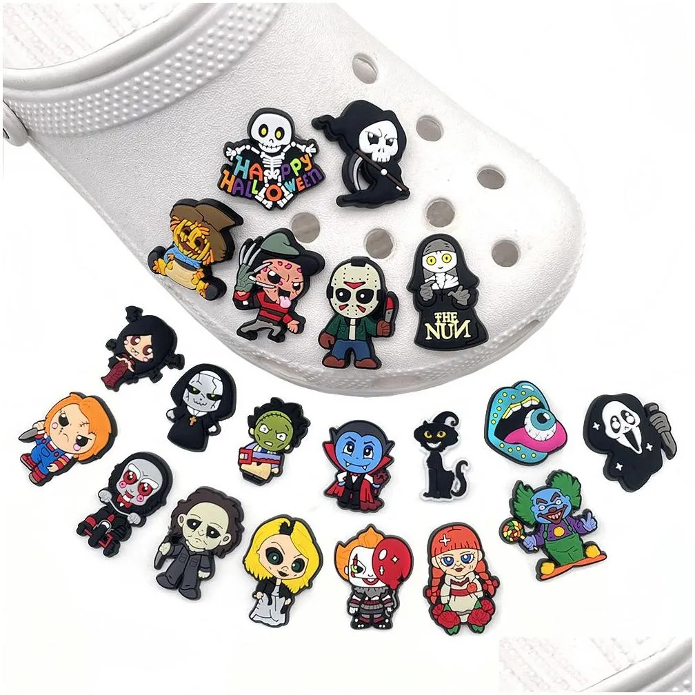 Halloween Skull clog Charms Clog Shoe Decoration Buckle Charm Pins Buttons Pvc Accessories