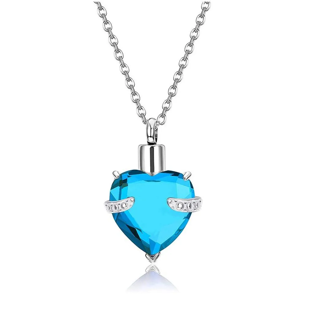 Crystal Heart Shape Cremation Jewelry Memorial Urn Necklace for Ashes, Stainless Steel Ash Holder Pendant Keepsake Charms