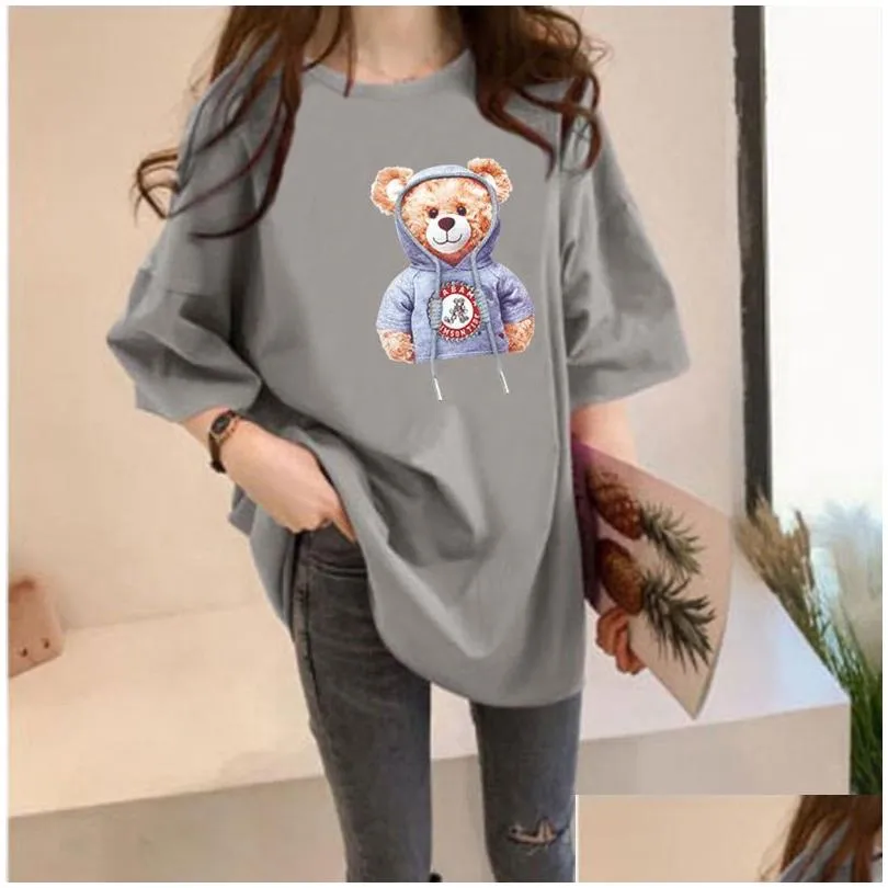 Fashion Designer Women`s T-shirt Summer New Korean Loose Fit Women`s Cartoon Slouchy Little Bear Print Student Short Sleeve T-shirt Mens T