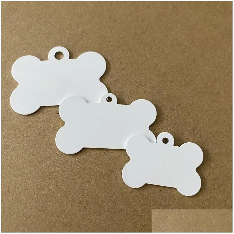 Dog Tag,ID Card 50pcs Wholesale DIY Metal Aluminum Sublimation Tag Pet Name Pendant Both White Plates