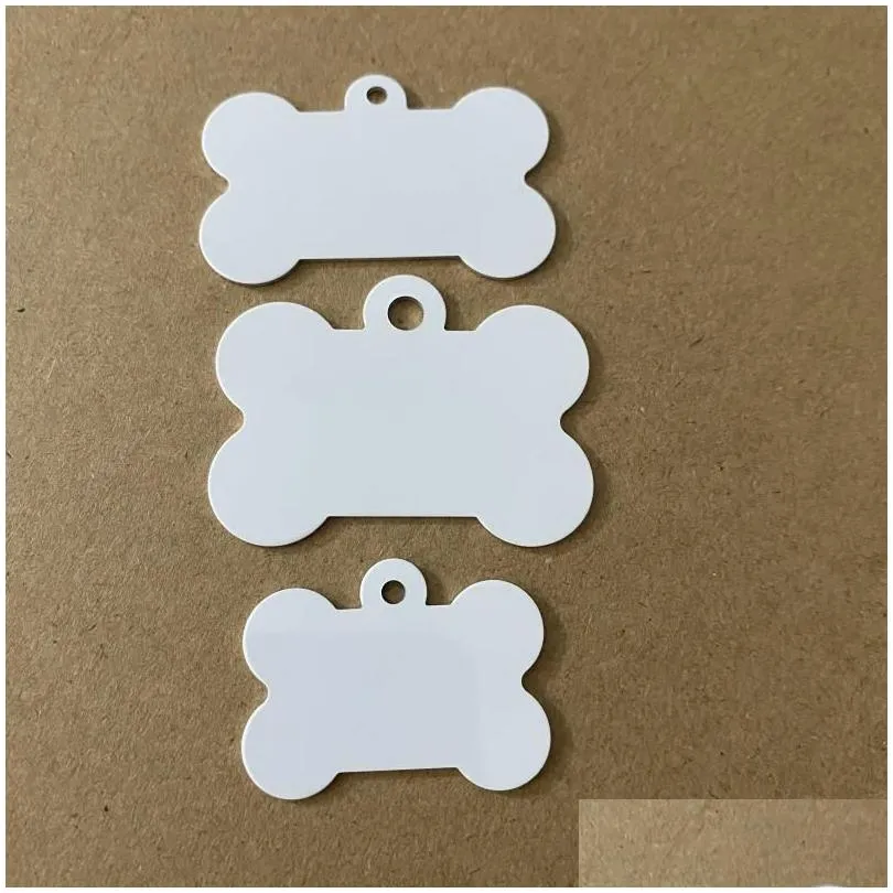 Dog Tag,ID Card 50pcs Wholesale DIY Metal Aluminum Sublimation Tag Pet Name Pendant Both White Plates