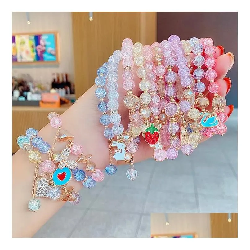 beads bracelets kids jewelry girls friendship pendants charm glass crystal beaded stretch wristband anklets birthday bag fillers pink purple