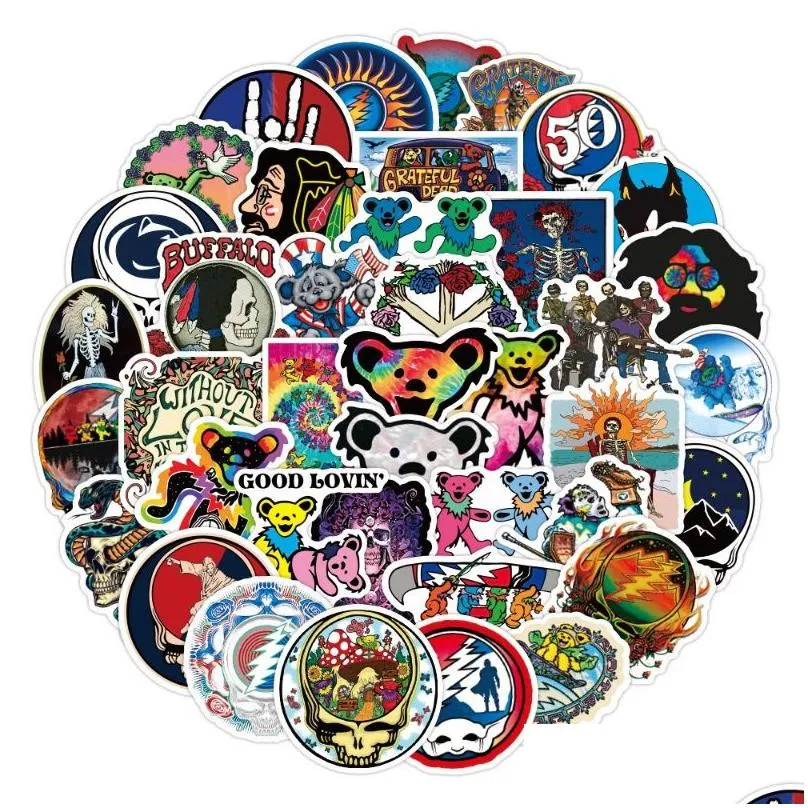 50Pcs Rock band Grateful Dead sticker Rock and roll Graffiti Kids Toy Skateboard car Motorcycle Bicycle Stickers Decals Wholesale