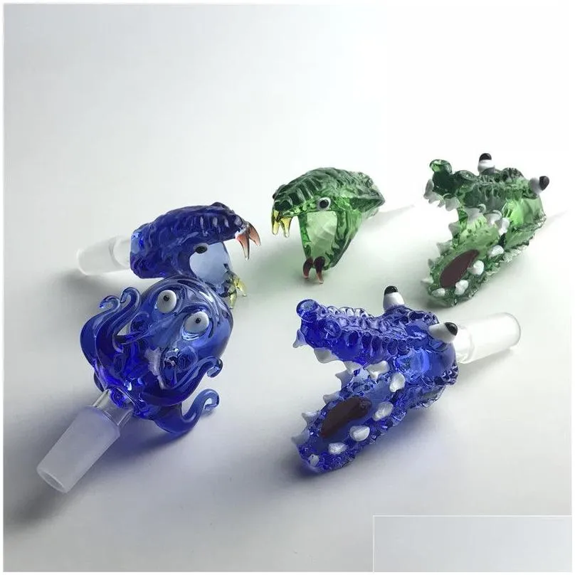 Thick Pyrex Glass Animal Bowl with Hookah 14mm 18mm Male Green Blue Snake Octopus Crocodile Herb Tobacco Bong Bowls for Glass Water Pipes