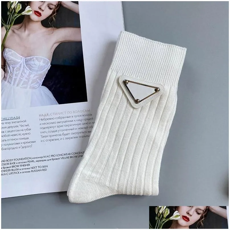 Designer Socks For Men Women Cotton Breathable Sock with Leather Metal Logo Piece