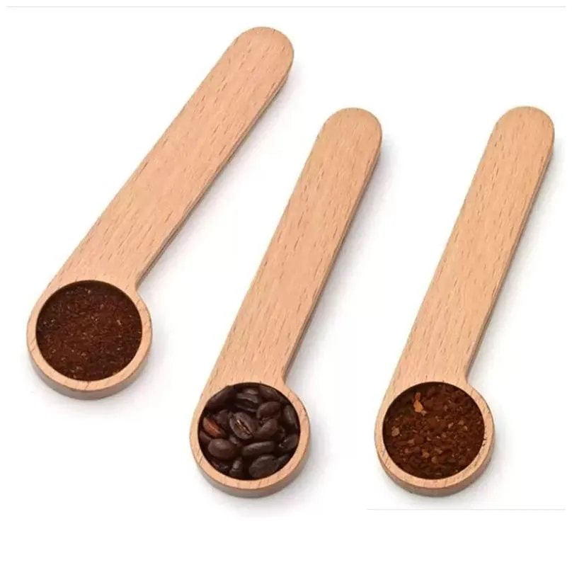Wholesale Wooden Coffee Scoop With Clip Tablespoon Solid Beech Wood Measuring Tea Bean Measuring Spoons Clips Gift