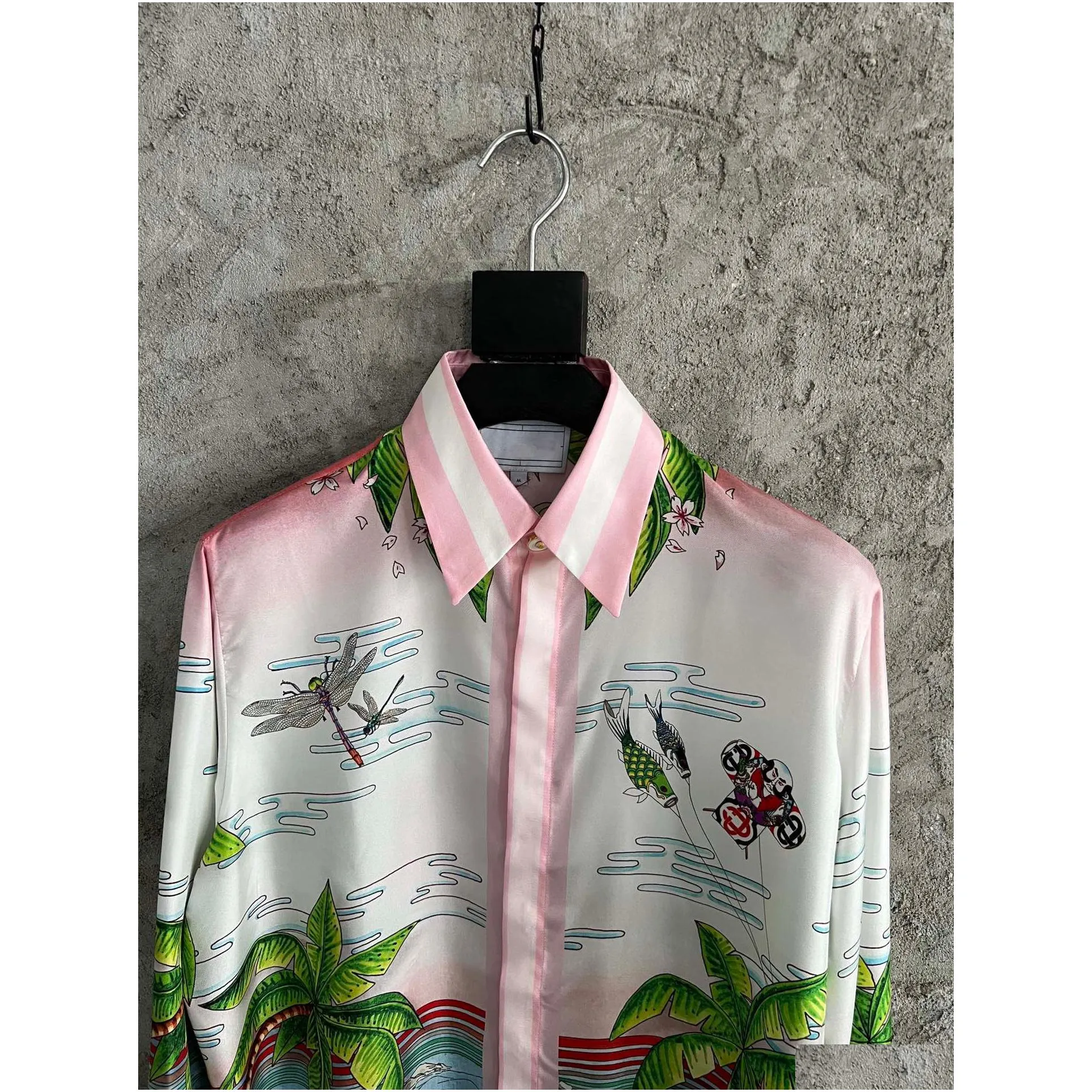 Spring and Autumn The Latest fine print casual shirt ~ US size high-quality silk material beautiful landscape pattern mens luxury long sleeved