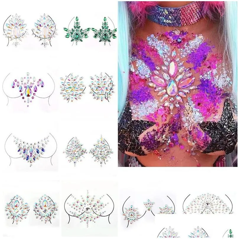  sexy chest crystal resin drill tattoo sticker bar music festival rhinestone tattoo stickers carnival party chest decoration