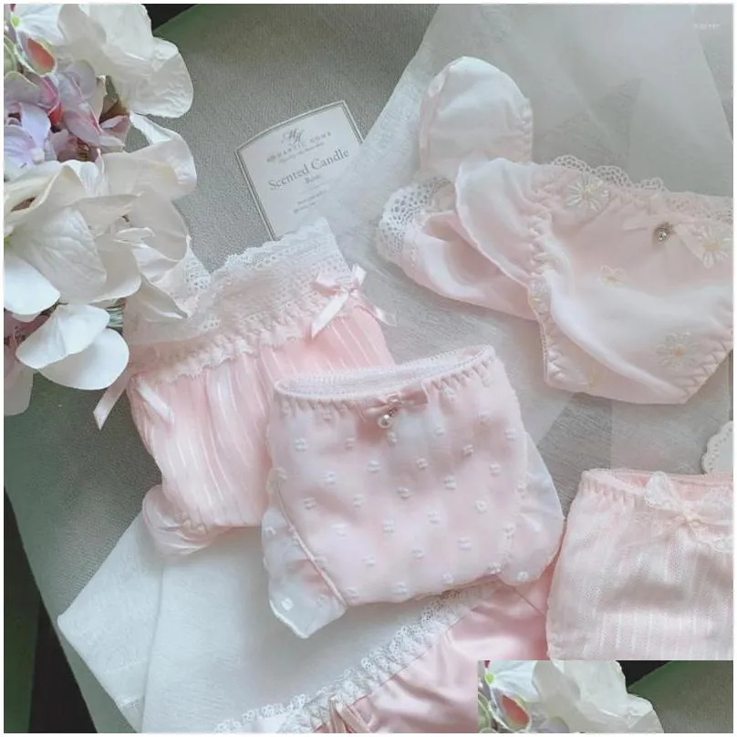 womens panties girls light pink cute womens underwear sweet japanese cotton lace-up bow mid-low waist briefs shorts