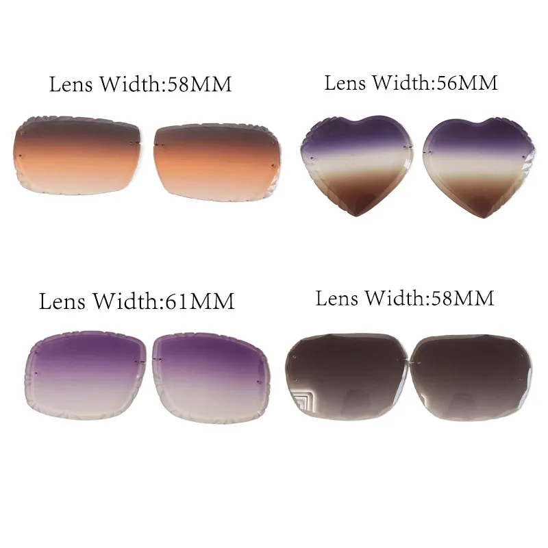 Wholesale Luxury Diamond Cut Lens Rimless Sunglasses Lens Fashion Accessories With C Decoration Metal Attachment Red Lens or Brown Lens or Gray lens Purple Lens