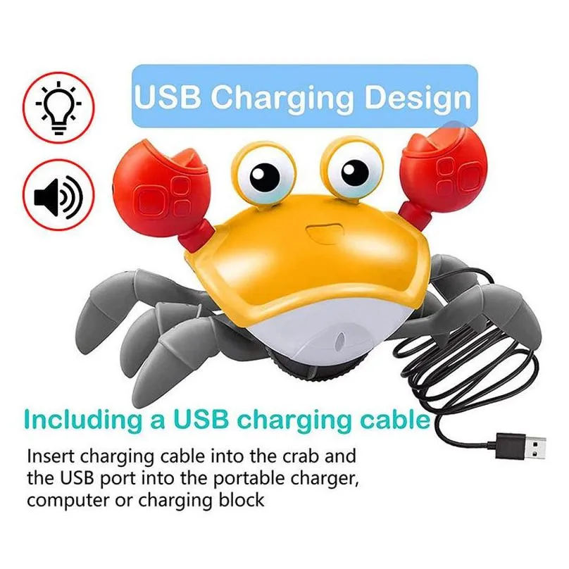electric/rc animals light up electric escape crab toy learn climb walking crab rechargeable electric pet crawling musical toys educational kid gifts