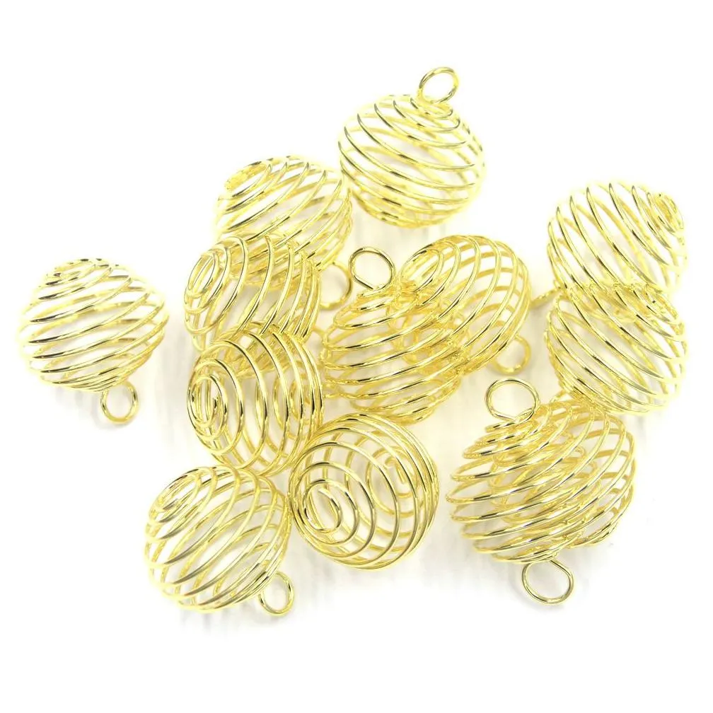 50pcs 25*30mm Plated Spiral Bead Cage Charms Pendants Hanging Hollow Lantern Ball Spring Pendant for Women and Men Jewelry Making