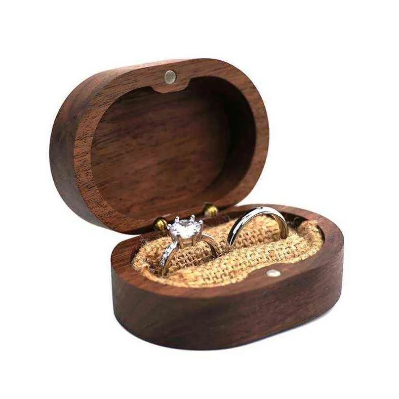 Walnut Wood Jewelry Box Engagement Wedding Ceremony Ring Storage Proposal Portable Ring Holder Rustic Wedding Ring Box 220105