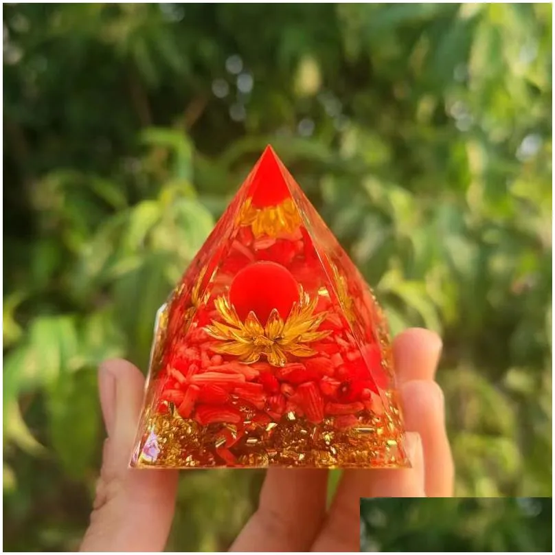 5cm Orgonite Pyramid Decor Energy Generator Healing Crystal ball Reiki Chakra Protection Meditation Figurines Resin Home Handmade