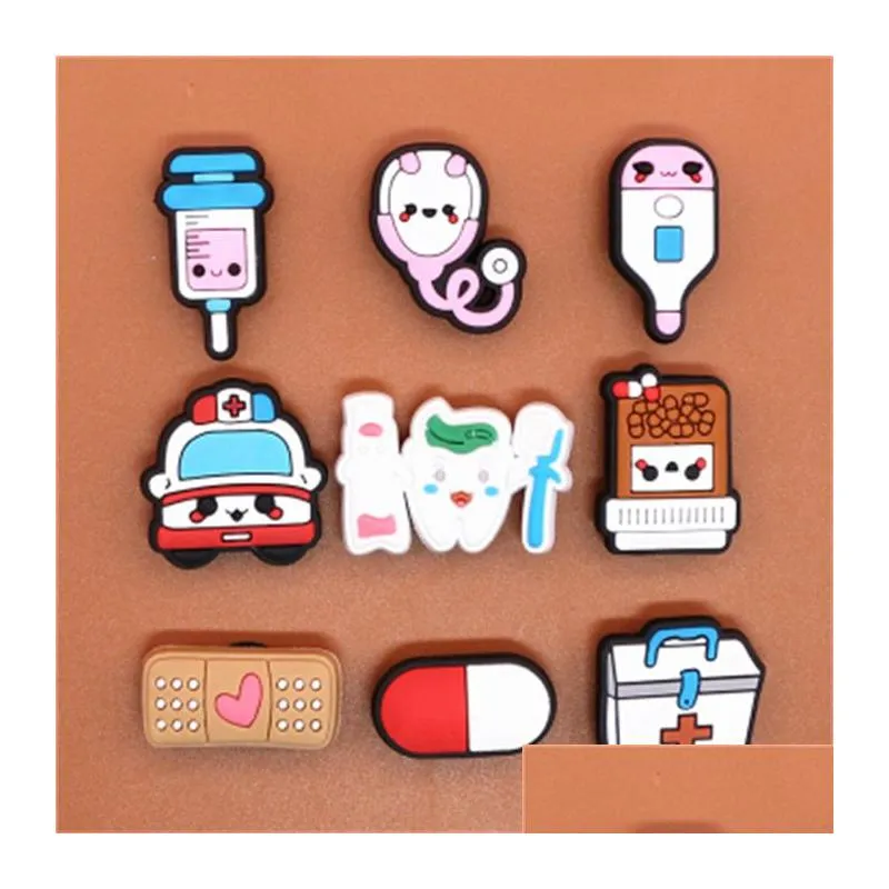 Medical Supplies PVC Shoe Charms Cute Stethoscope Syringe Shoe Buckle Decoration fit clog Kids X-mas Gifts