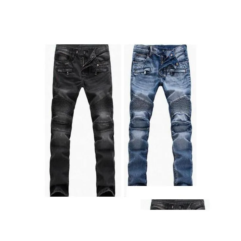 Men`s Distressed Ripped Skinny Jeans Mens Jeans Slim Motorcycle Moto Biker Causal Mens Denim Pants Hip Hop Men Jeans