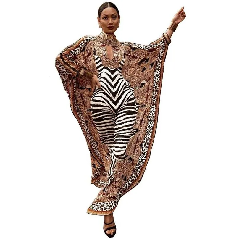 ethnic clothing african dresses for women plus size zebra printed dashiki elegant ladies gown muslim abaya kaftan bat sleeve v-neck