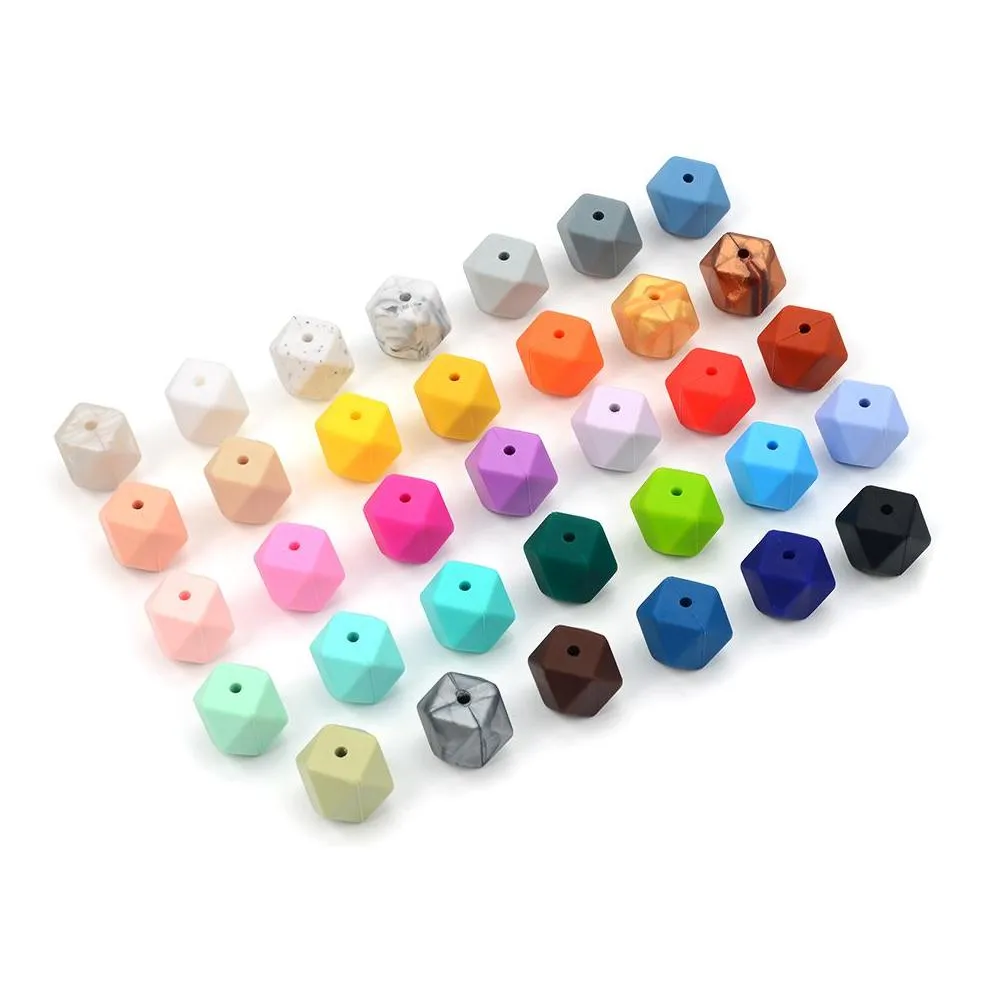 Wholesale Large Hexagon Loose Silicone Beads for Teething Necklace Silicone Teething Beads For Baby Teether BPA Safe Loose Beads