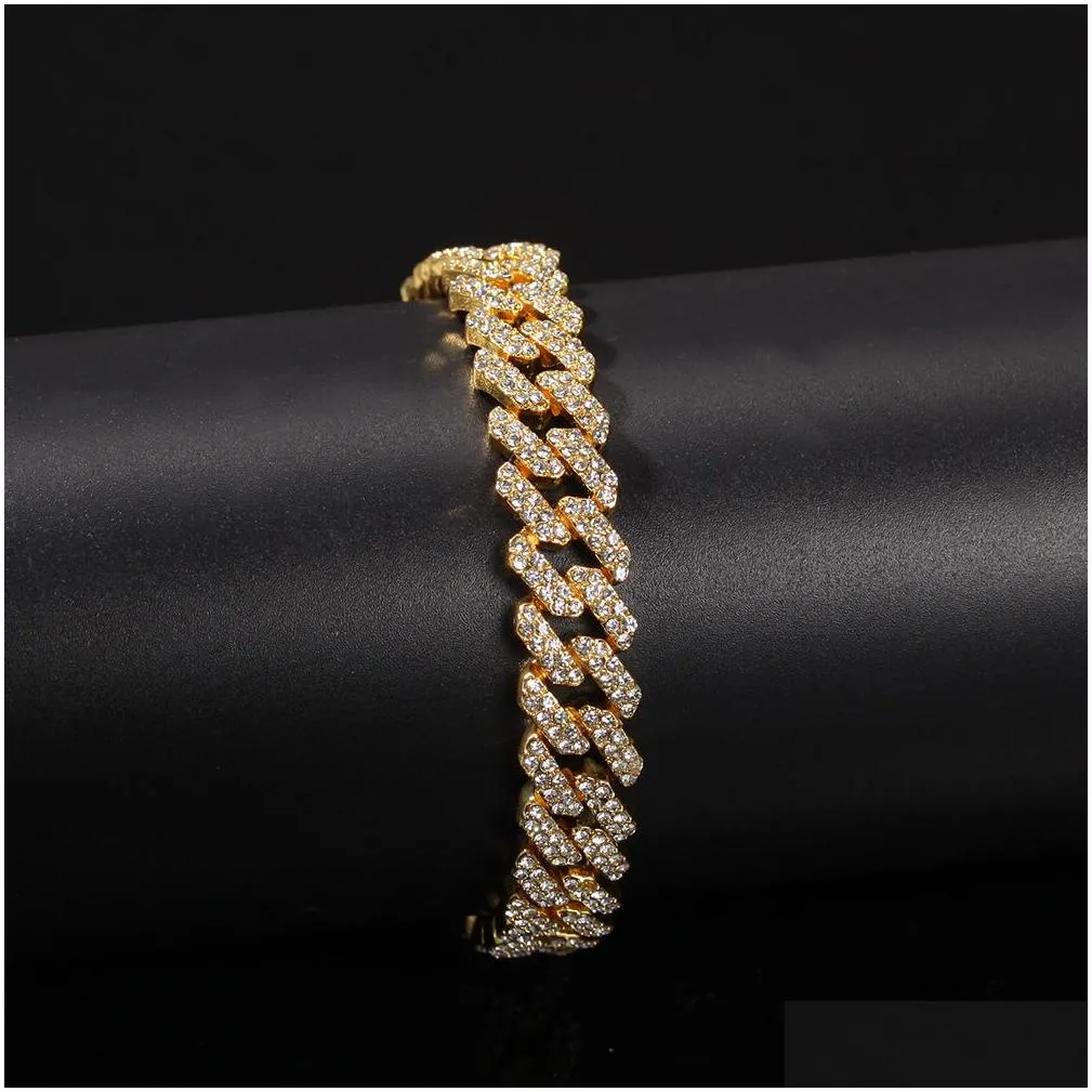 12MM  Cuban Link Chain Necklace Bracelets Set For Mens Bling Hip Hop iced out diamond Gold Silver rapper chains Women Luxury