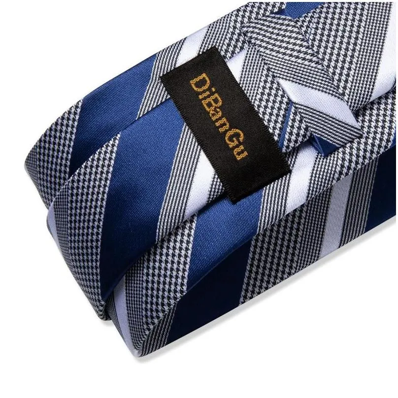 Bow Ties Blue Striped Mens Wedding Accessories Necktie Handkerchief Cufflinks Brooch Pin Gifts For Men Wholesale Items Business