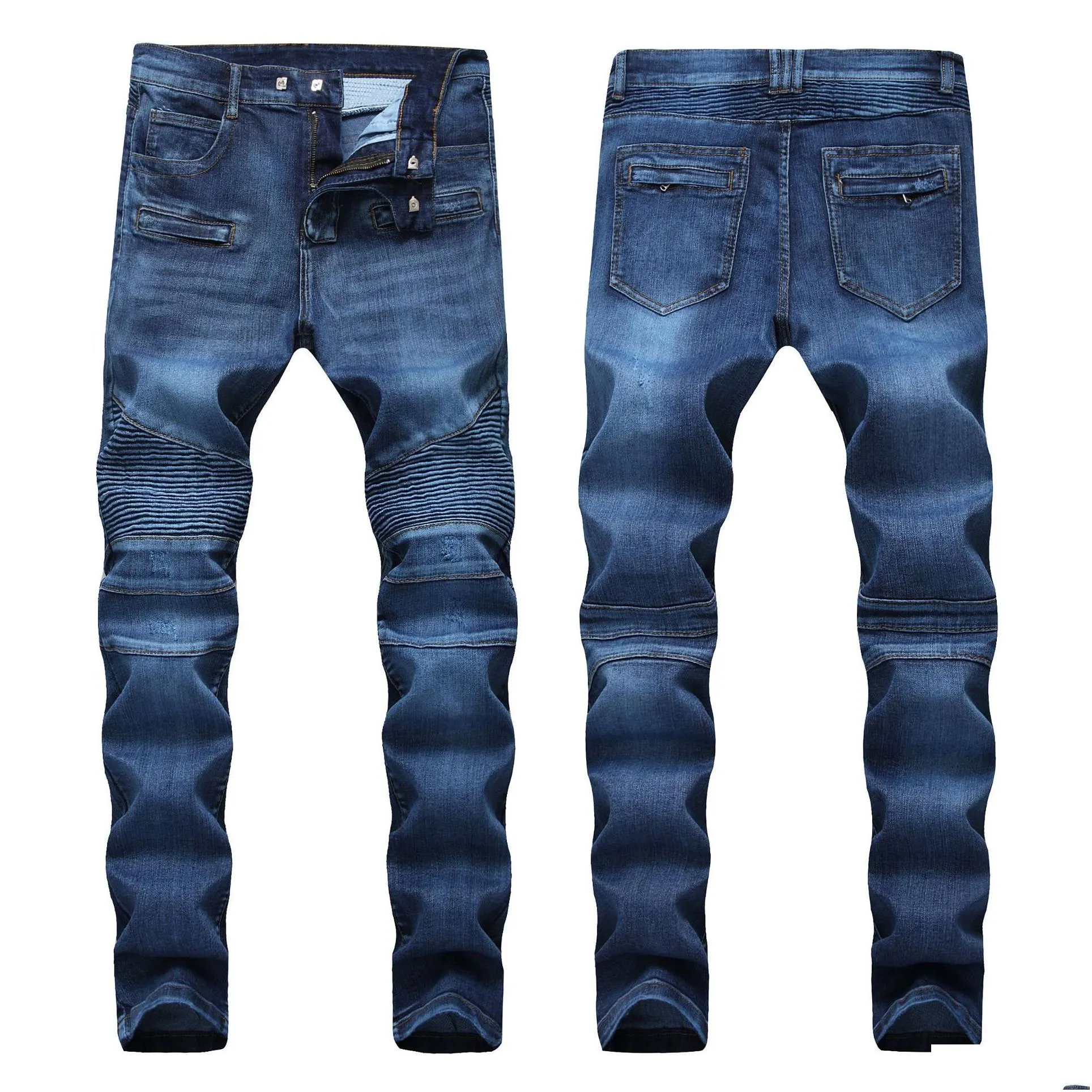 Men`s Distressed Ripped Skinny Jeans Mens Jeans Slim Motorcycle Moto Biker Causal Mens Denim Pants Hip Hop Men Jeans