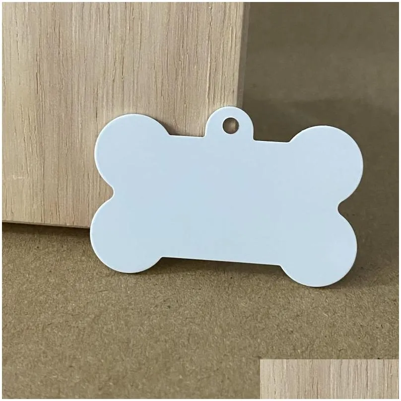 Dog Tag,ID Card 50pcs Wholesale DIY Metal Aluminum Sublimation Tag Pet Name Pendant Both White Plates