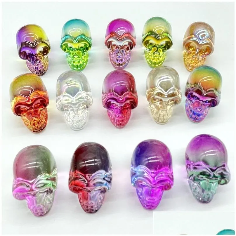 Mini Wholesale Fashion Glass Skull Plating Crystal Rainbow Skeleton Charm Ornaments Jewelry Accessory Birthday Gift