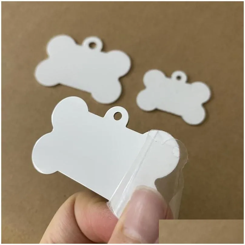 Dog Tag,ID Card 50pcs Wholesale DIY Metal Aluminum Sublimation Tag Pet Name Pendant Both White Plates