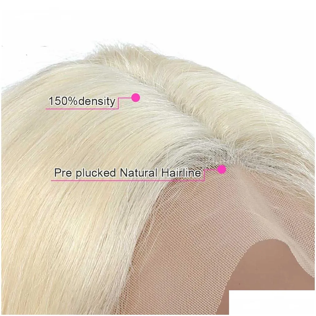 4x4 Lace Closure Blonde Bob Wig Blonde Closure Wig Remy Human Hair Straight Short Bob Wig Middle Part