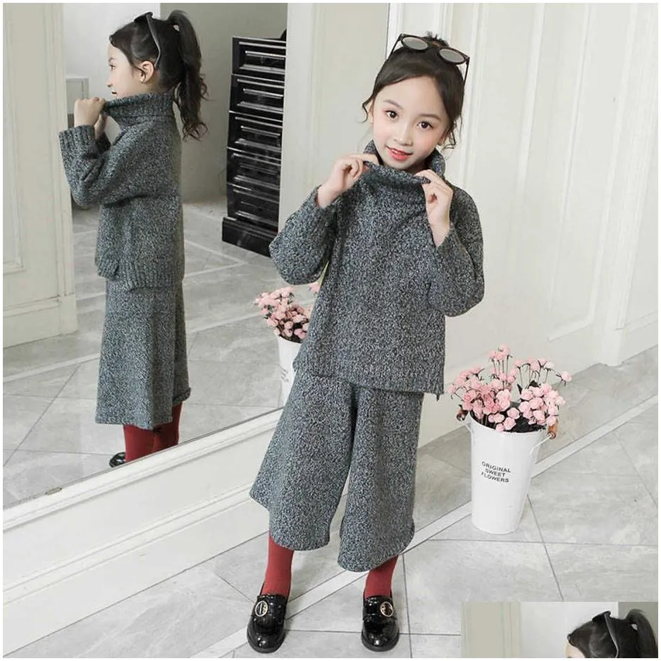 teenage children clothes sweater add pants costume for girls thick warm girl knitted set autumn winter kids clothing 210528