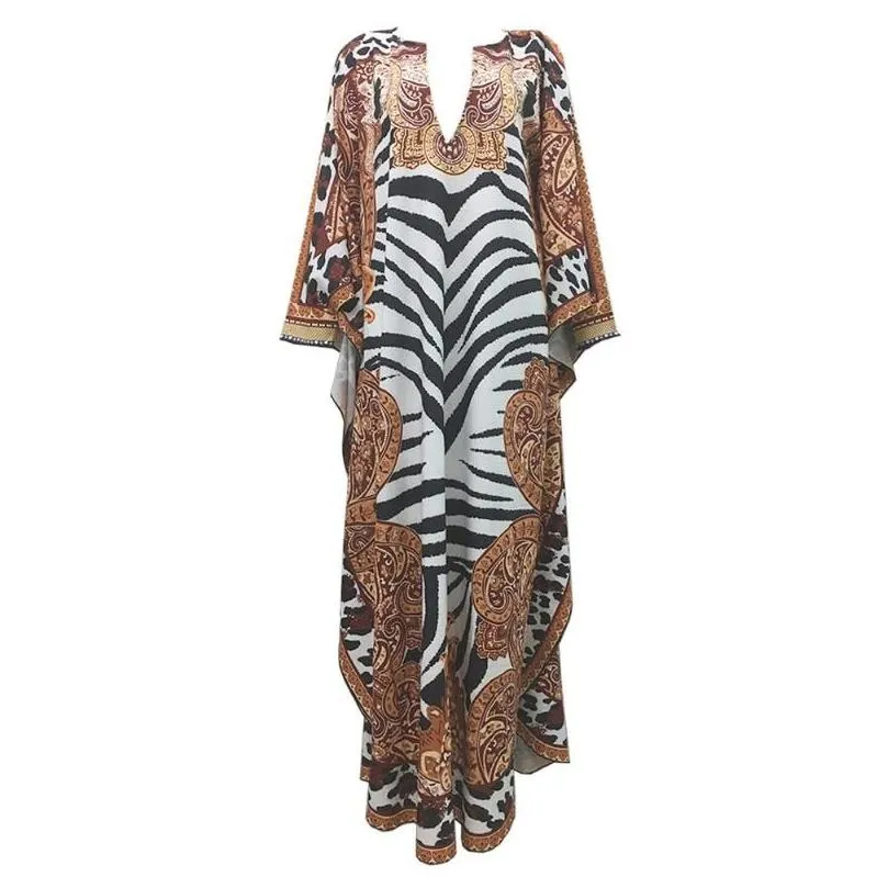 ethnic clothing african dresses for women plus size zebra printed dashiki elegant ladies gown muslim abaya kaftan bat sleeve v-neck