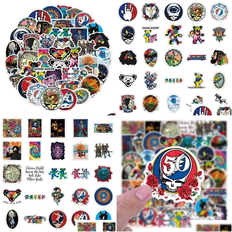 50Pcs Rock band Grateful Dead sticker Rock and roll Graffiti Kids Toy Skateboard car Motorcycle Bicycle Stickers Decals Wholesale