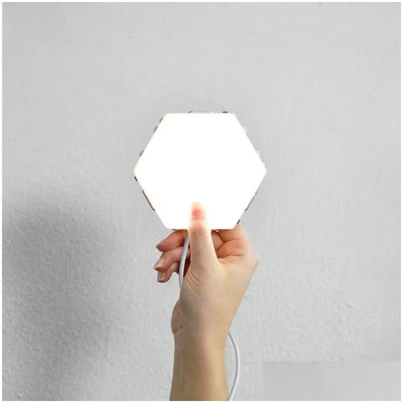 1-65 Pieces DIY Wall Lamp Touch Switch Quantum LED Hexagonal Lamps Modular Creative Decoration Night Light Hexagons for Home