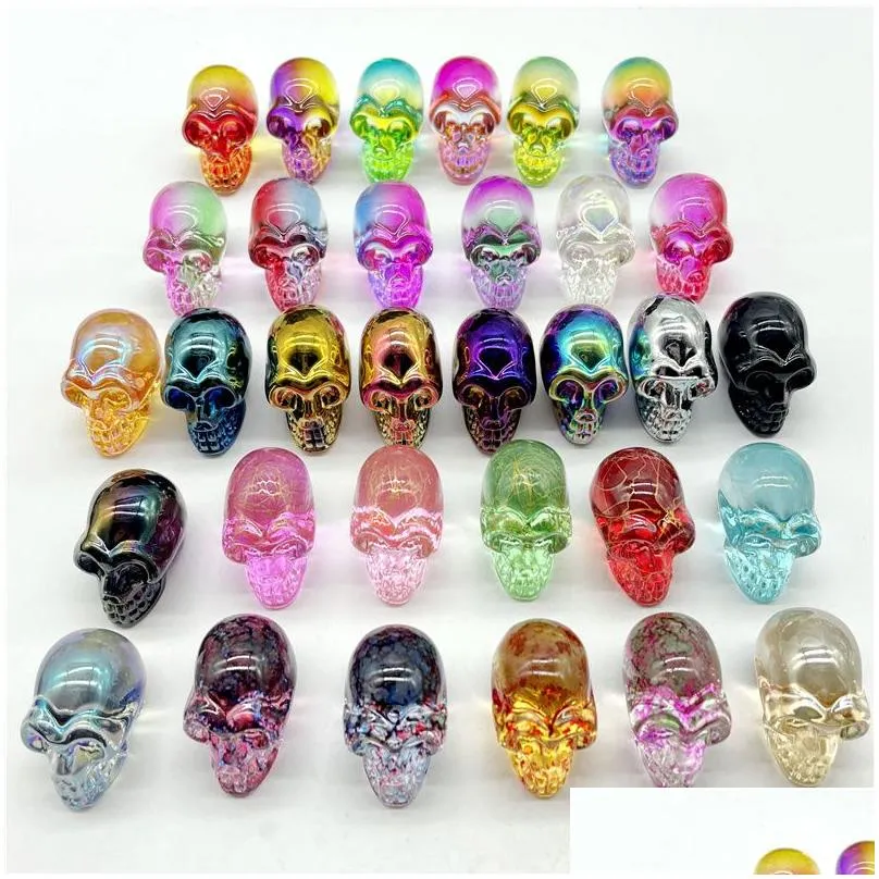 Mini Wholesale Fashion Glass Skull Plating Crystal Rainbow Skeleton Charm Ornaments Jewelry Accessory Birthday Gift