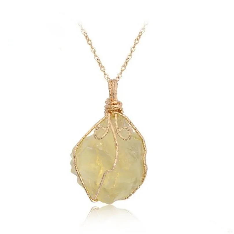 party gift Irregular Nature Stone Pendant amethyst Rose Quartz White crystal Lemon crystal necklace