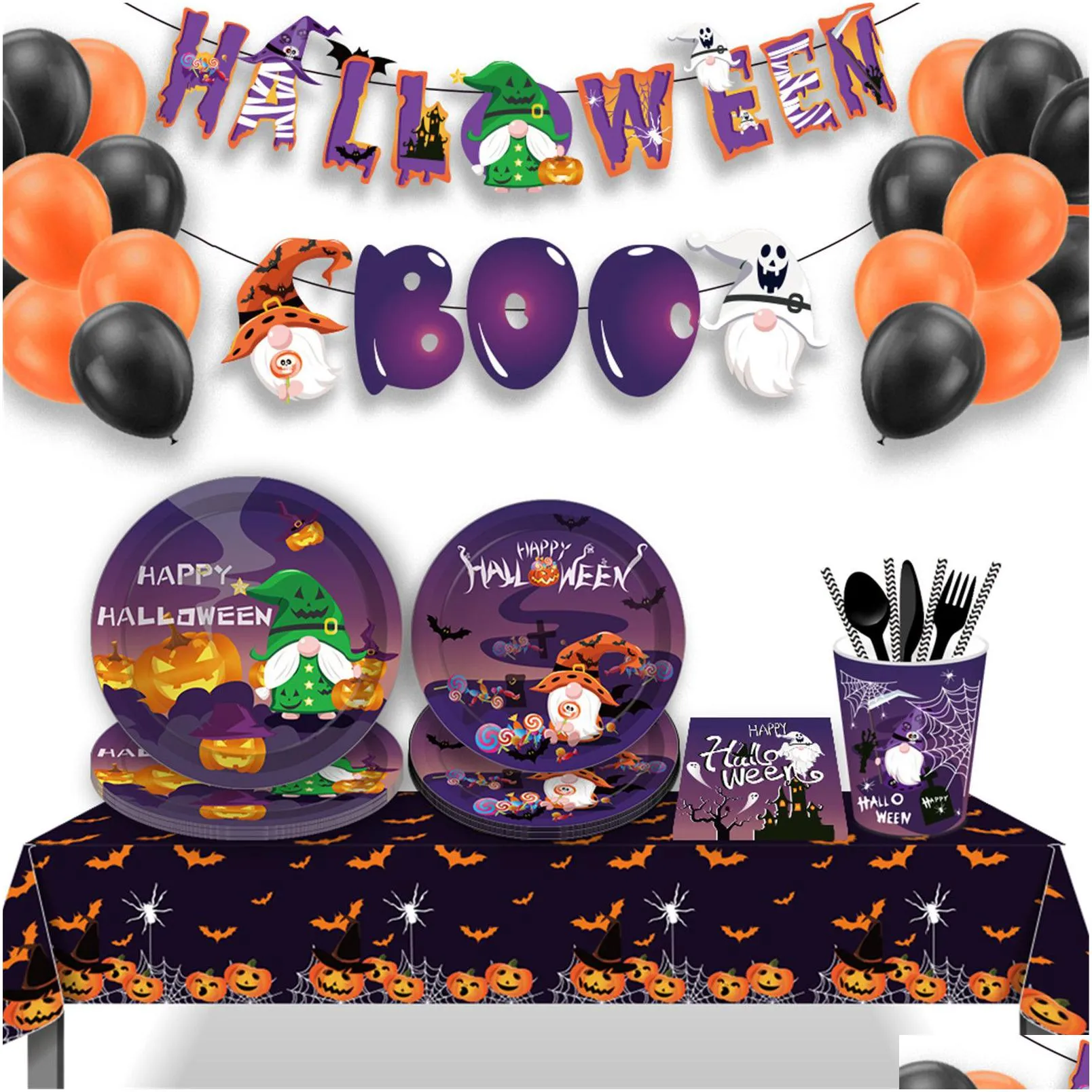 halloween dwarf faceless paper plates party plates and napkins birthday party supplie set party dinnerware serves 8 guests for plates, napkins, cups