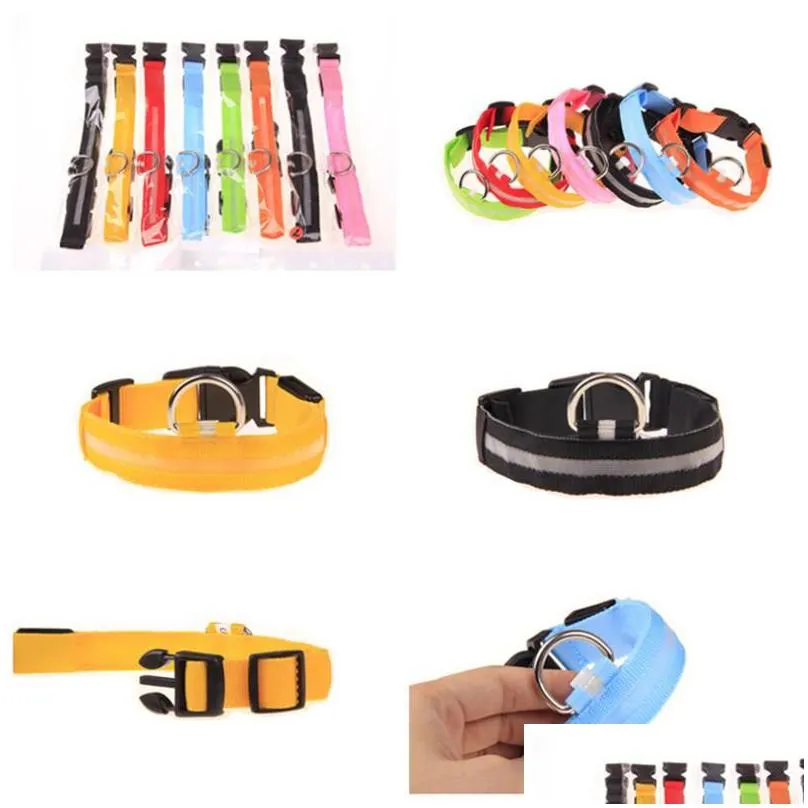 dog collars leashes led nylon night safety light flashing glow in the dark small pet leash