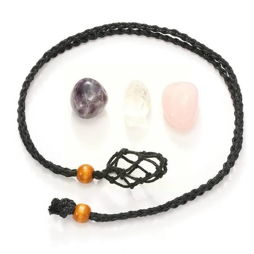 Chains Crystals Pendant Stone Holder Necklace Cord Hand-woven Rope For Making Jewelry Creative Personality Natural Agate Net F3B5