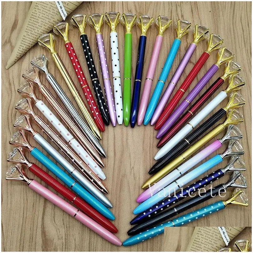 wholesale crystal glass kawaii ballpoint pens big gem ball pen with large diamond fashion school office supplies t9i002277