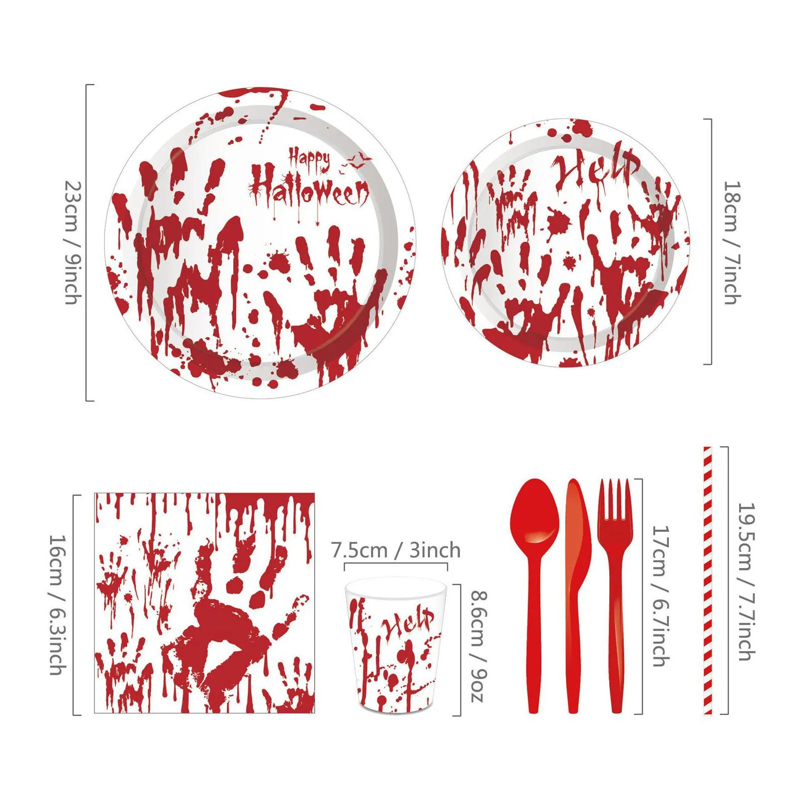 halloween blood hand bleeding paper plates party supplie plates and napkins birthday set party dinnerware serves 8 guests for plates, napkins, cups