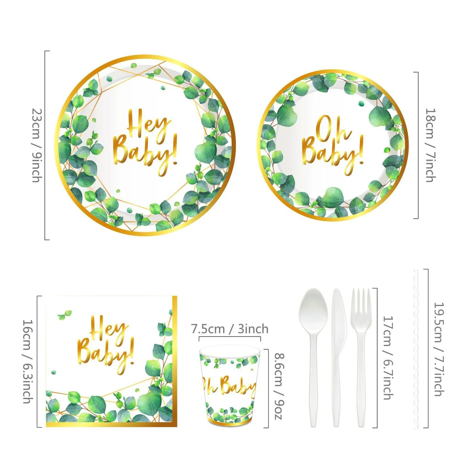 eucalyptus plates hey baby plates oh baby plates and napkins baby shower birthday plates green floral party supplies serves 8 guests for plates napkin cups