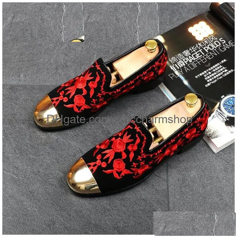 gold embroidered party wedding dress shoes mens designer for men business leather with lace-up black plus-size shoe luxury