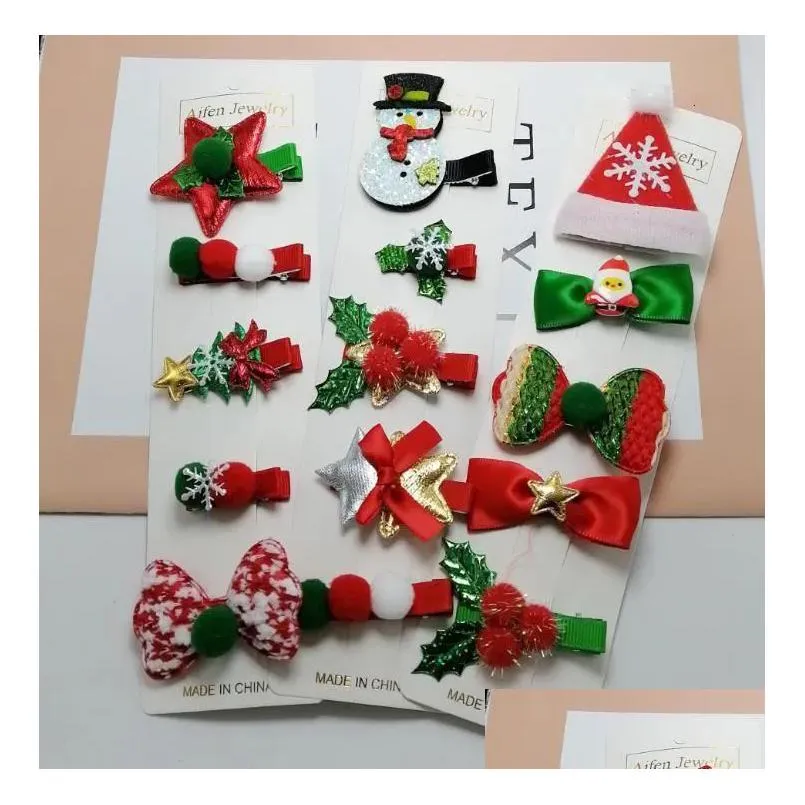 pin 2024 christmas hair hot sales 5 pcs / set cute snowman santa claus hair card girls hair clip accessories in stock