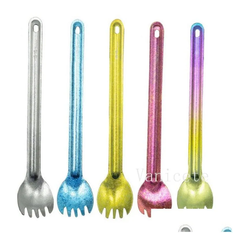 titanium long handle forks spoons titanium alloy fork spoon lengthening portable outdoor picnic tableware t9i002166