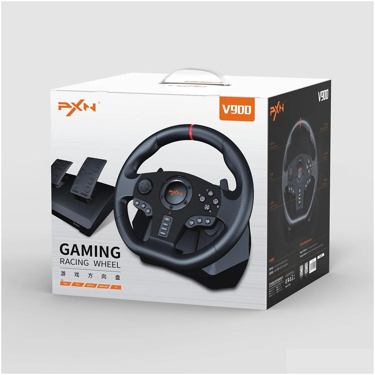 other accessories pxn v900 gaming steering wheel volante pc racing for ps3/ps4/xbox one/android tv/switch/xbox series s/x 270ﾰ/900ﾰ pedals