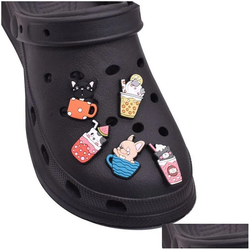 Anime charms wholesale childhood memories milk tea dogs funny gift cartoon charms shoe accessories pvc decoration buckle soft rubber clog