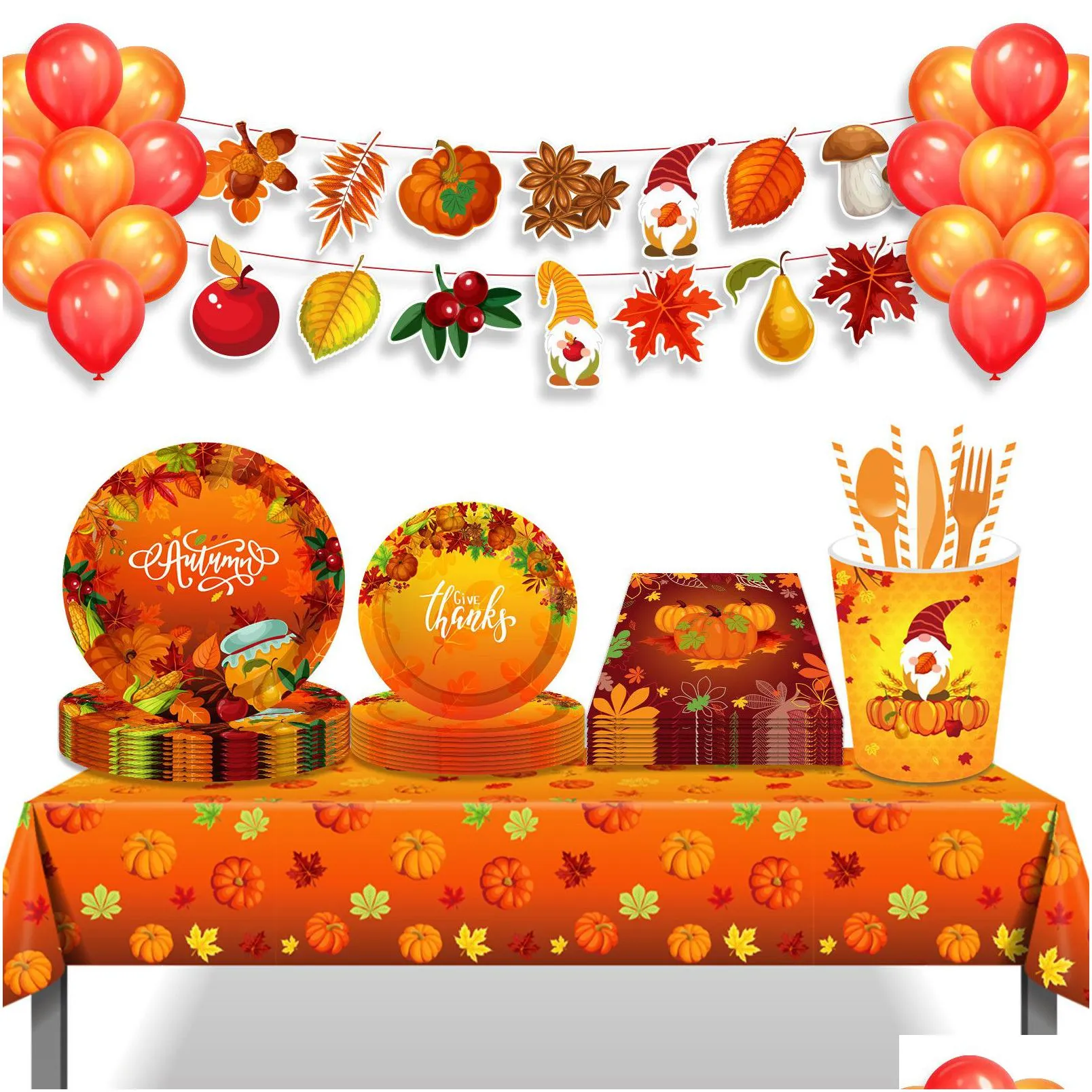 autumn thanksgiving maple leaf paper plates party supplie plates and napkins birthday set party dinnerware serves 8 guests for plates, napkins, cups