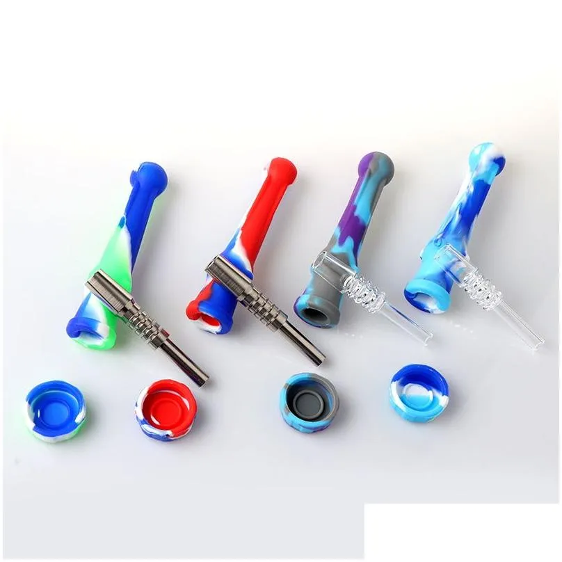 Silicone Nectar Collector kit with Quartz Tips 14mm nector collector kit mini silicone tobacco pipes for oil rig glass bong